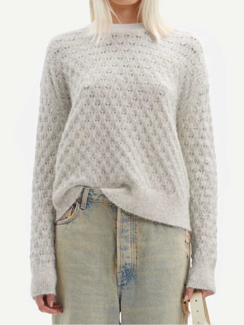 SAMSOE SAMSOE Saanour Pointelle Sweater Grey Alpaca Wool Blend Women’s Medium